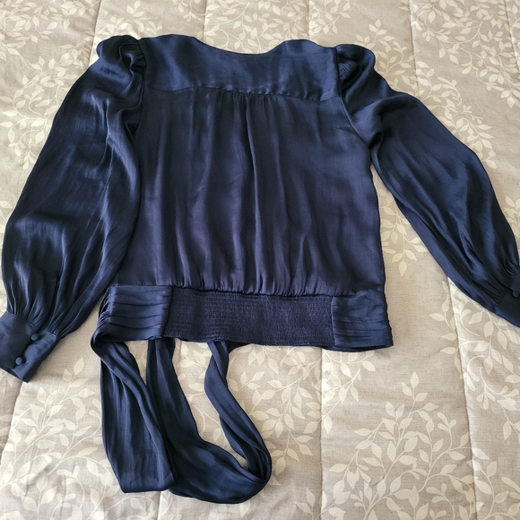 NWT Banana Republic Midnight Blue Satin Tie/Sash Blouse XS - Picture 2 of 5